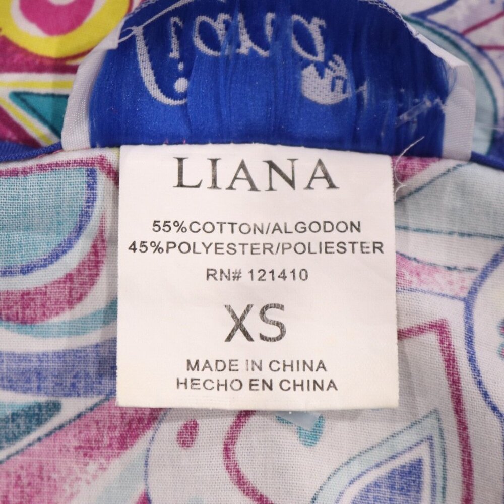 Liana Medical Scrub Top Women's XS Blue Multicolor Pattern VTG V-Neck Tie Back - Picture 11 of 11